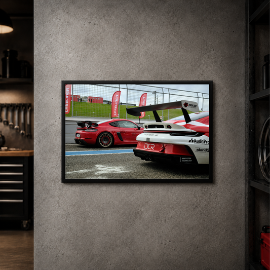 Porsche GT3RS & Cayman "Track Duo" - Rear Horizontal Acrylic Poster
