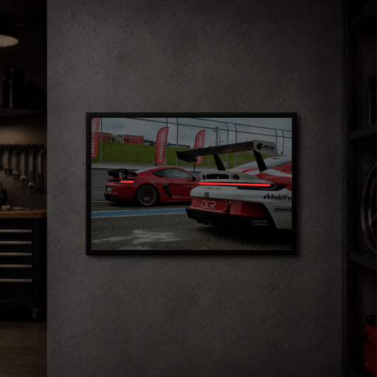 Porsche GT3RS & Cayman "Track Duo" - Rear Horizontal Acrylic Poster