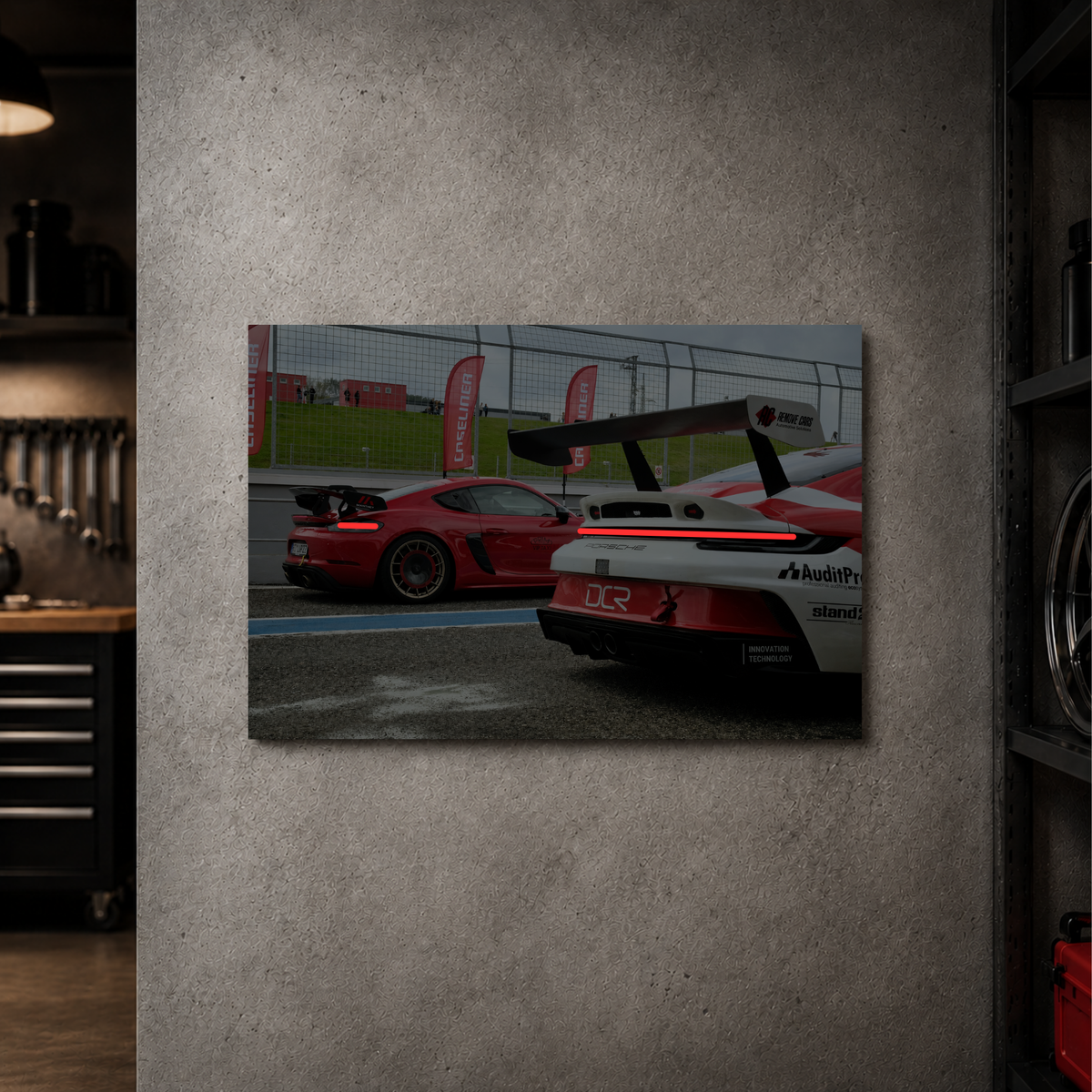Porsche GT3RS & Cayman "Track Duo" - Rear Horizontal Acrylic Poster